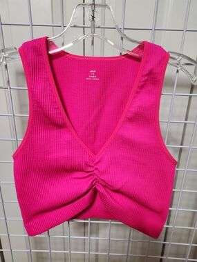 Aerie Pink Ribbed V-Neck Cropped Tank